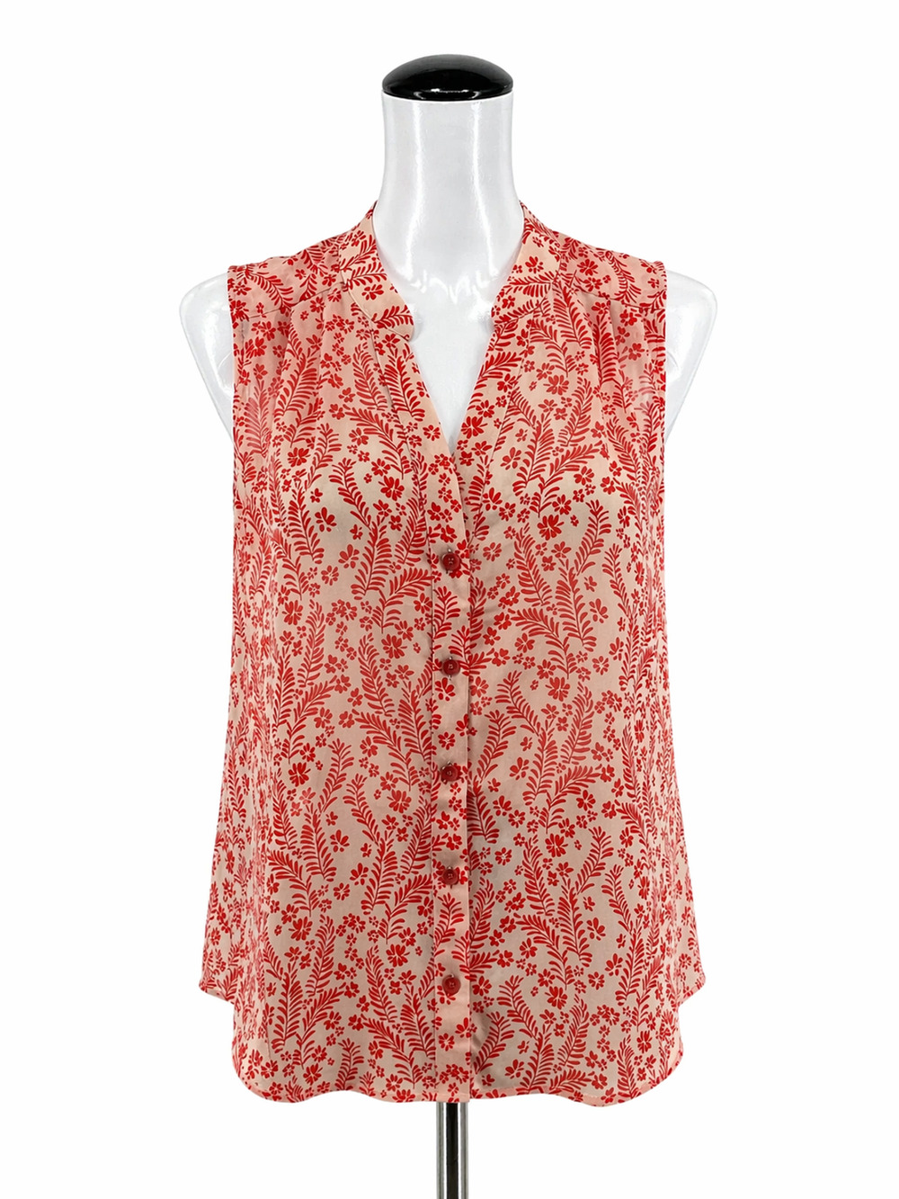 CAbi Fern Blouse Orange Botanical Print Sleeveless Top Size Small